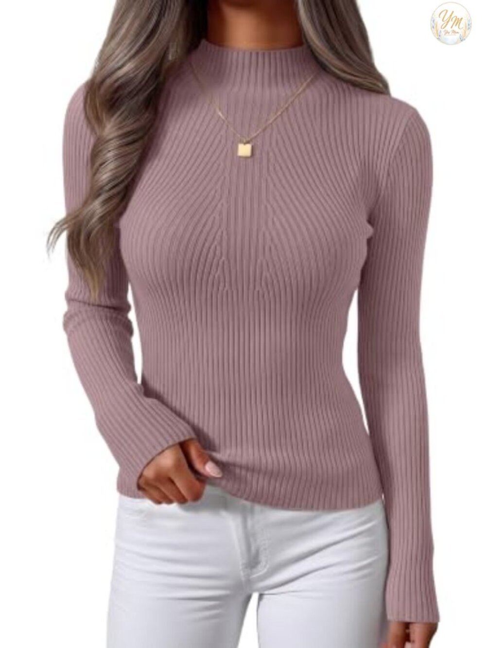 Womens Ribbed Knit Mock Turtleneck Slim Fit Long Sleeve Pullover Sweater